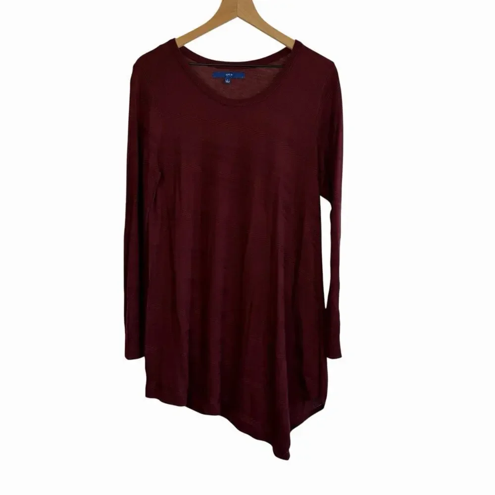 Apt 9 LOT of 2 Fine Knit Asymmetric Crew Neck Tunic Sweaters L Maroon Red Green